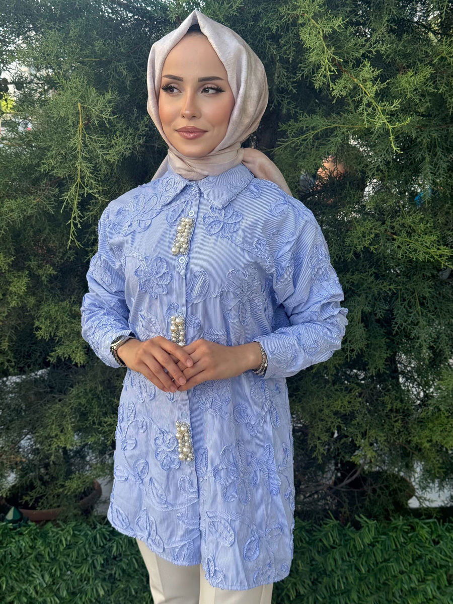 ÇİÇEK KABARTMA DETAY GÖMLEK resmi