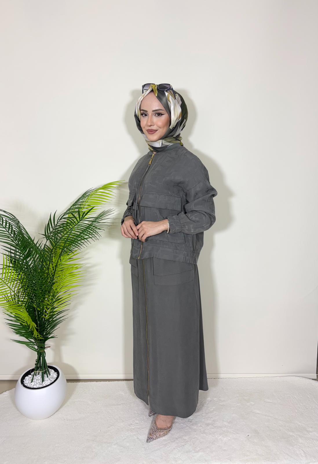 ÜSTÜ KENDİNDEN DESENLİ MODAL CUPRA ETEKLİ TAKIM resmi