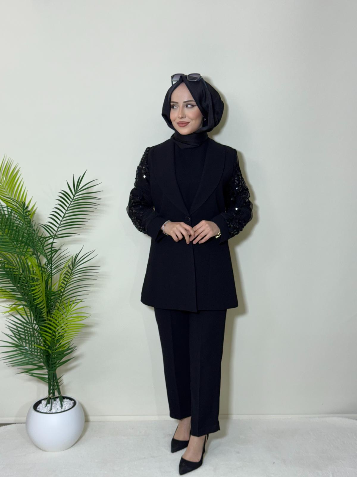 SUZANNA KOLU PAYET ÜÇLÜ BLAZER TAKIM resmi