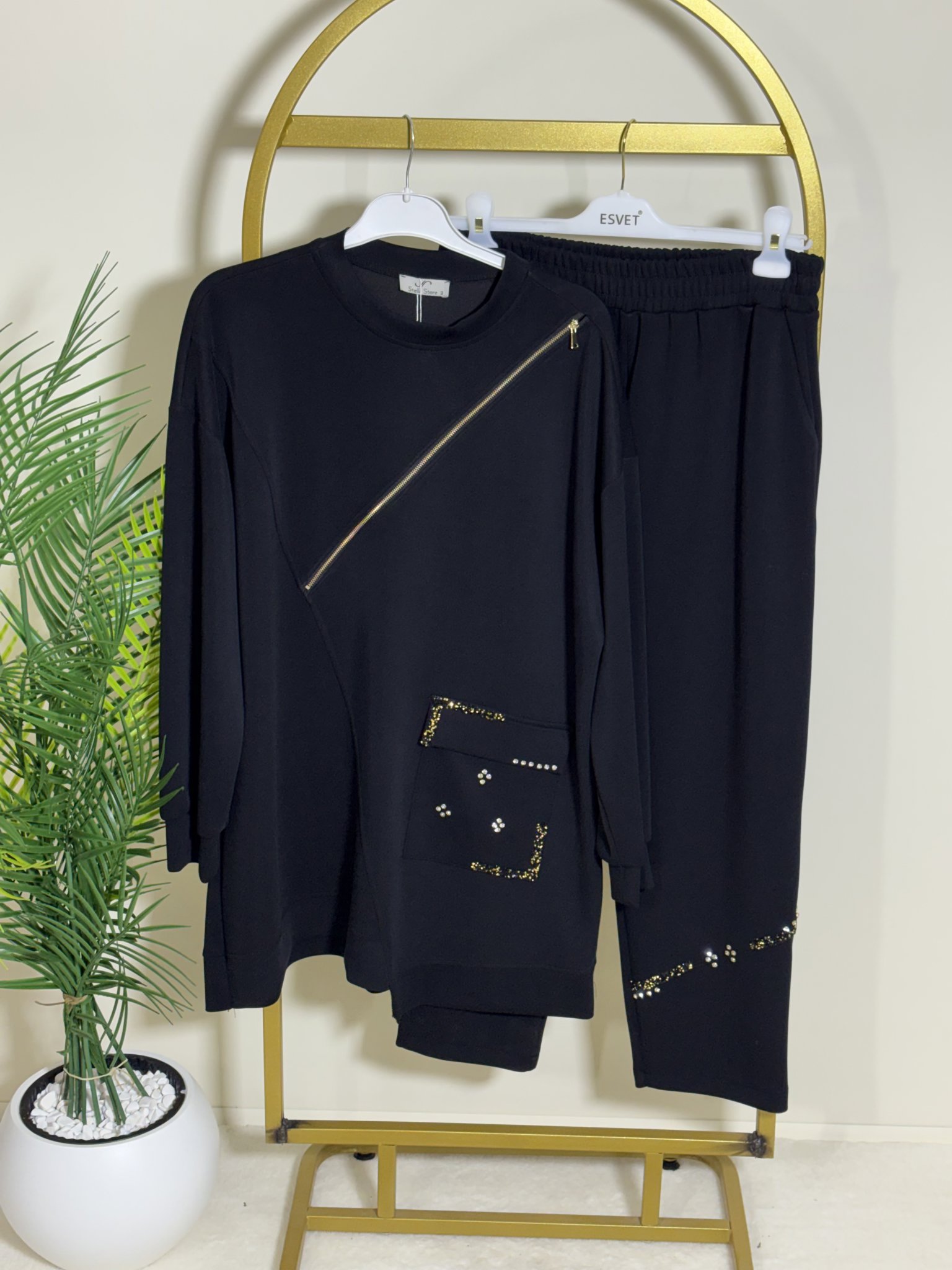 TASARIM TAŞ DETAYLI MODAL OYHSO PANTOLONLU TAKIM resmi